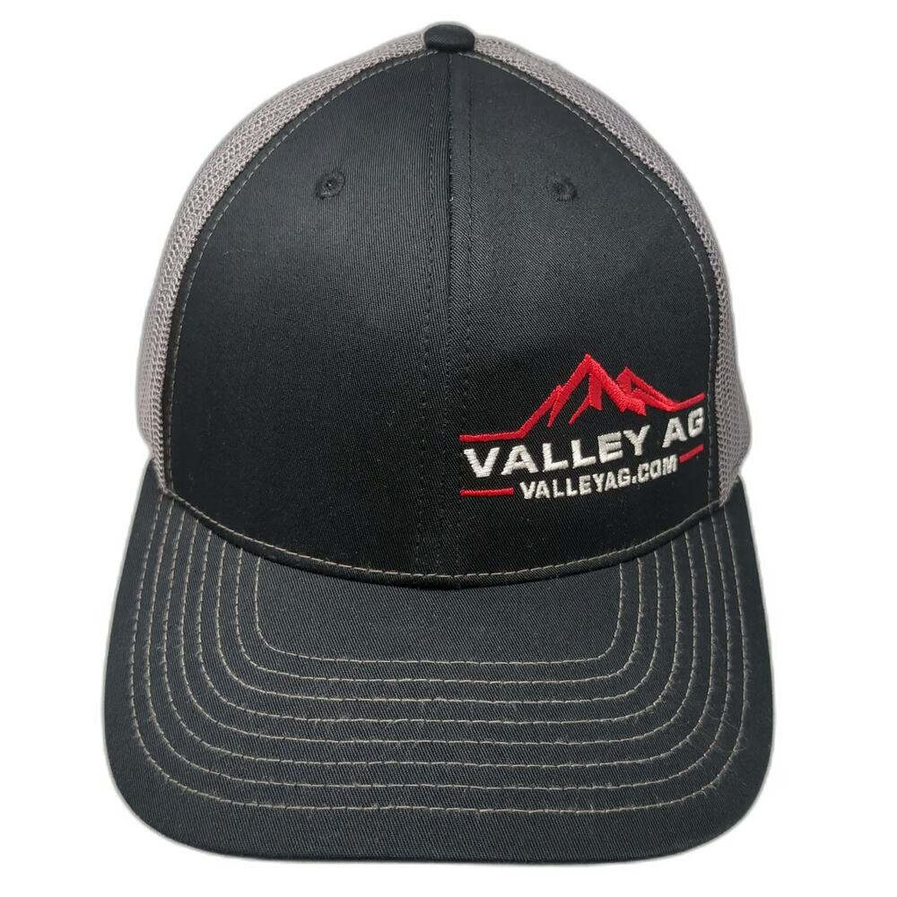 Richardson Trucker Hat Black One Size Mesh Back Snapback Valley Ag Mountain Logo